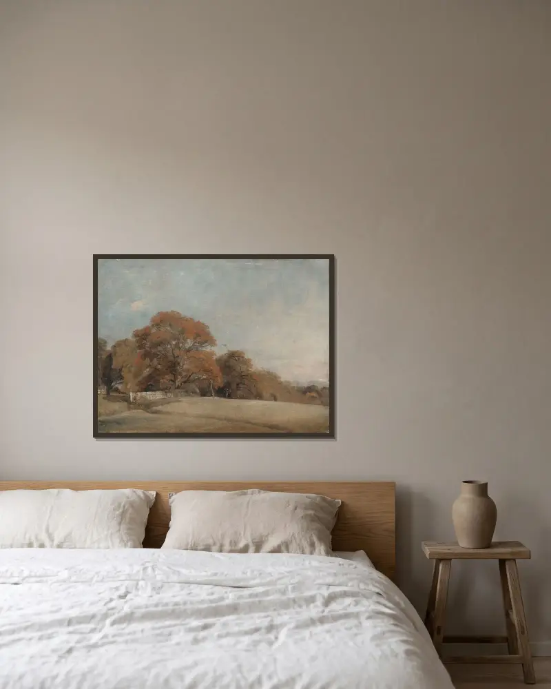 Ett höstlandskap vid East Bergholt av John Constable inramad på en vägg