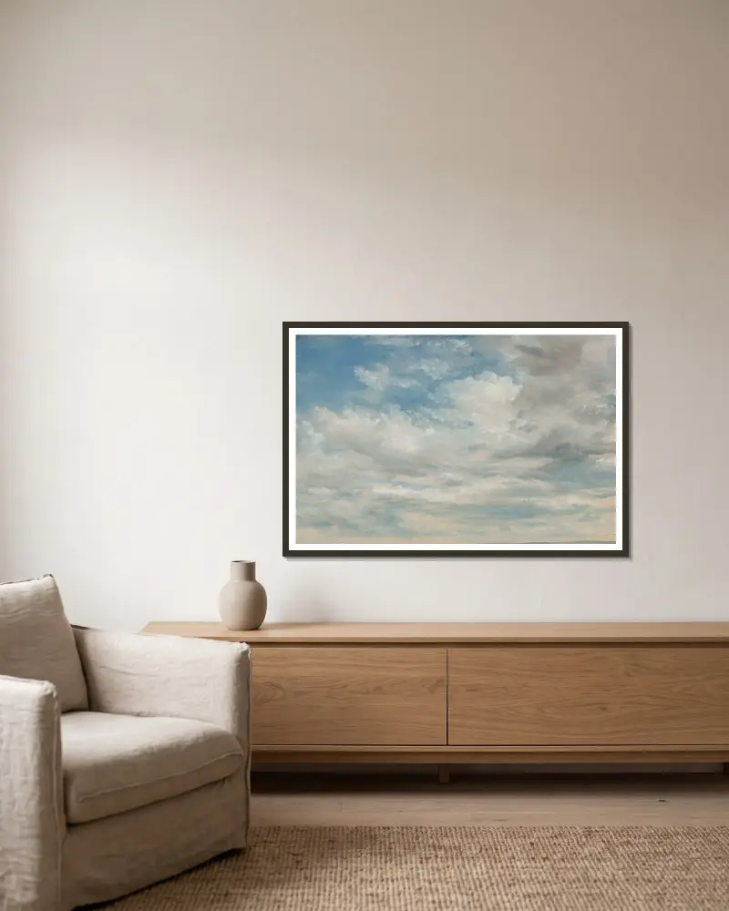 Clouds av John Constable inramad på en vägg