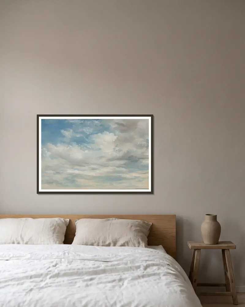 Clouds av John Constable inramad på en vägg