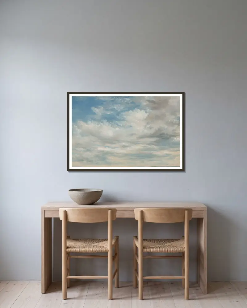 Clouds av John Constable inramad på en vägg