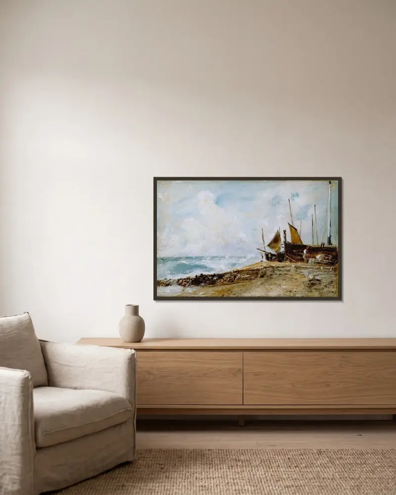 Küstenszene bei Brighton von John Constable gerahmt an einer Wand