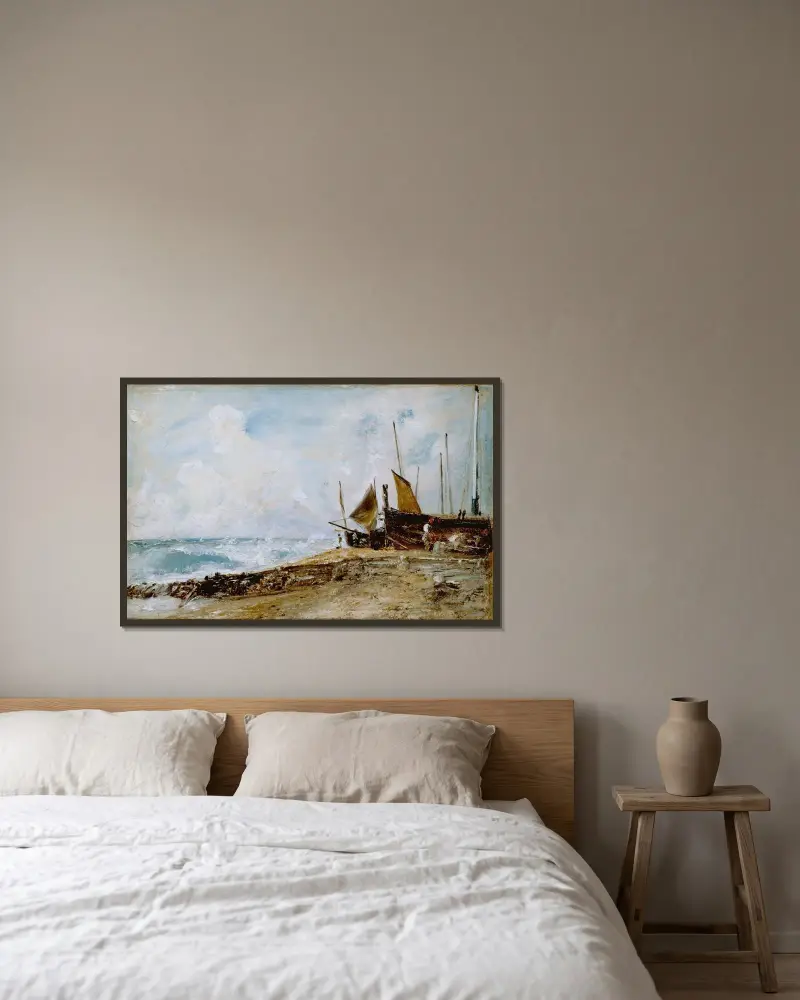 Küstenszene bei Brighton von John Constable gerahmt an einer Wand