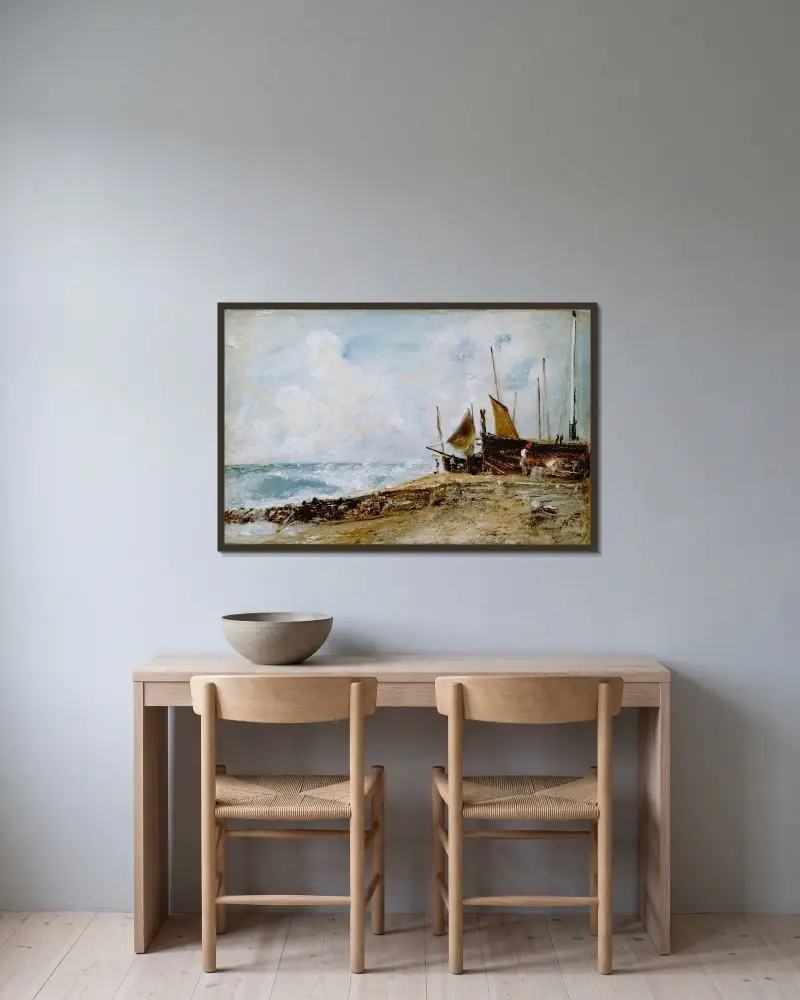 Küstenszene bei Brighton von John Constable gerahmt an einer Wand