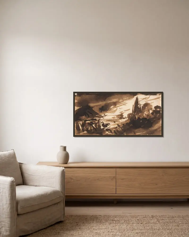 Dawn av John Constable inramad på en vägg