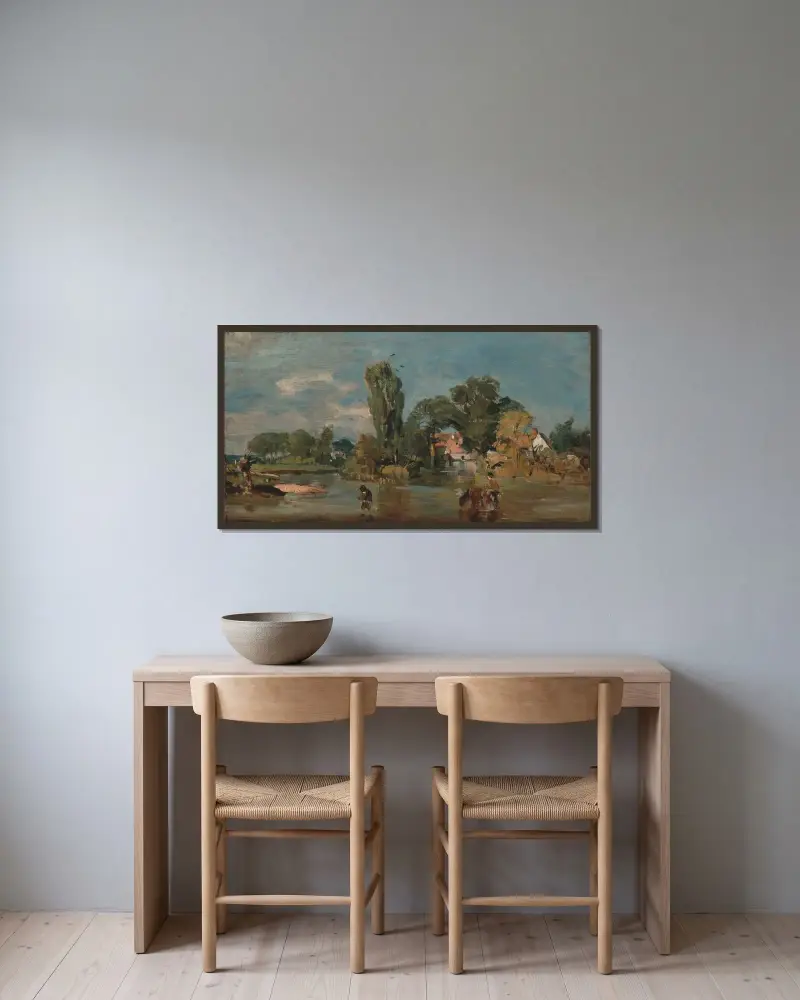 Flatford Mill – nr 1 av John Constable inramad på en vägg