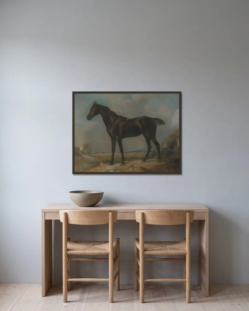 Golding Constable’s Black Riding-Horse av John Constable inramad på en vägg