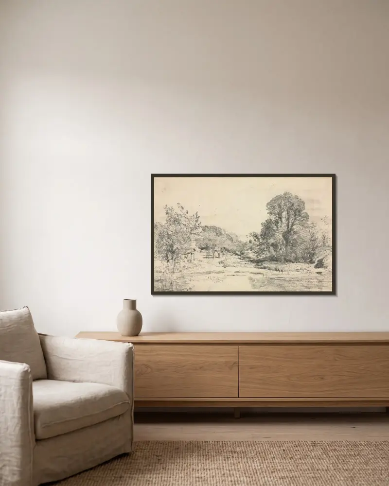 Waldstück mit Teich von John Constable gerahmt an einer Wand