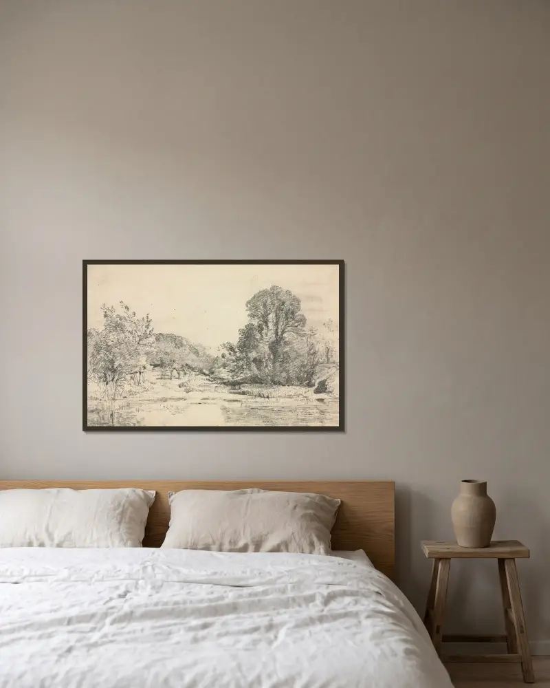 Waldstück mit Teich von John Constable gerahmt an einer Wand