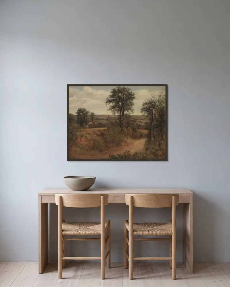 Weg bei Dedham von John Constable gerahmt an einer Wand