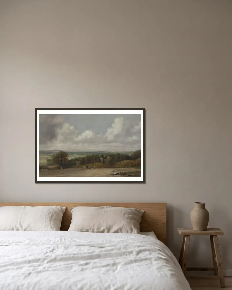 Pflügende Szene in Suffolk von John Constable gerahmt an einer Wand