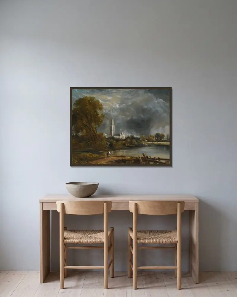 Die Kathedrale von Salisbury von den Wiesen aus – Nr. 2 von John Constable gerahmt an einer Wand