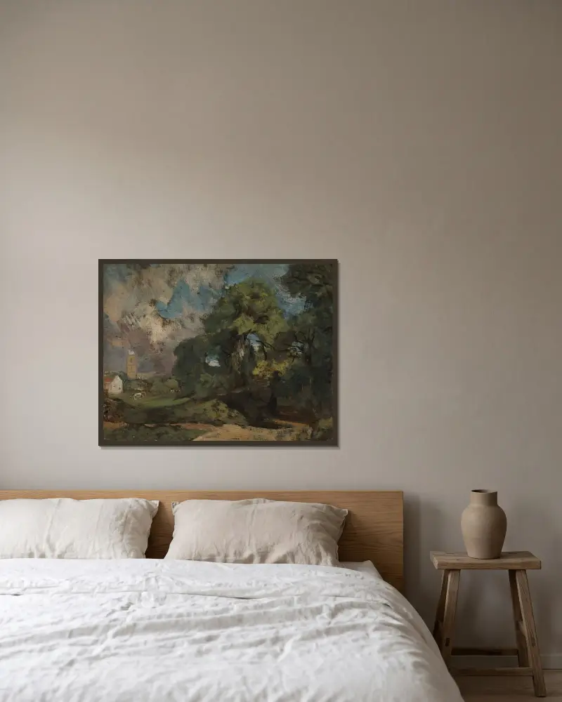 Stoke-by-Nayland av John Constable inramad på en vägg