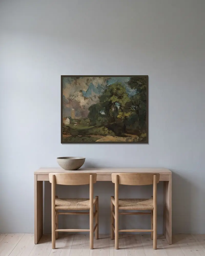 Stoke-by-Nayland av John Constable inramad på en vägg