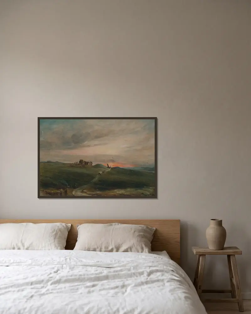 Stonehenge při západu slunce, John Constable v rámu na stěně