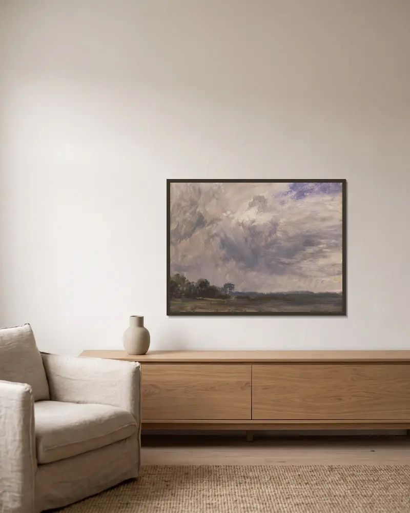 Studie eines bewölkten Himmels von John Constable gerahmt an einer Wand