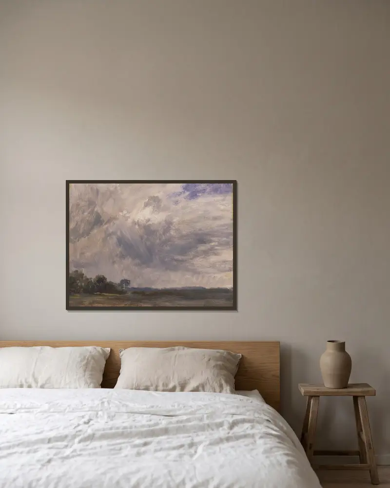 Studie eines bewölkten Himmels von John Constable gerahmt an einer Wand