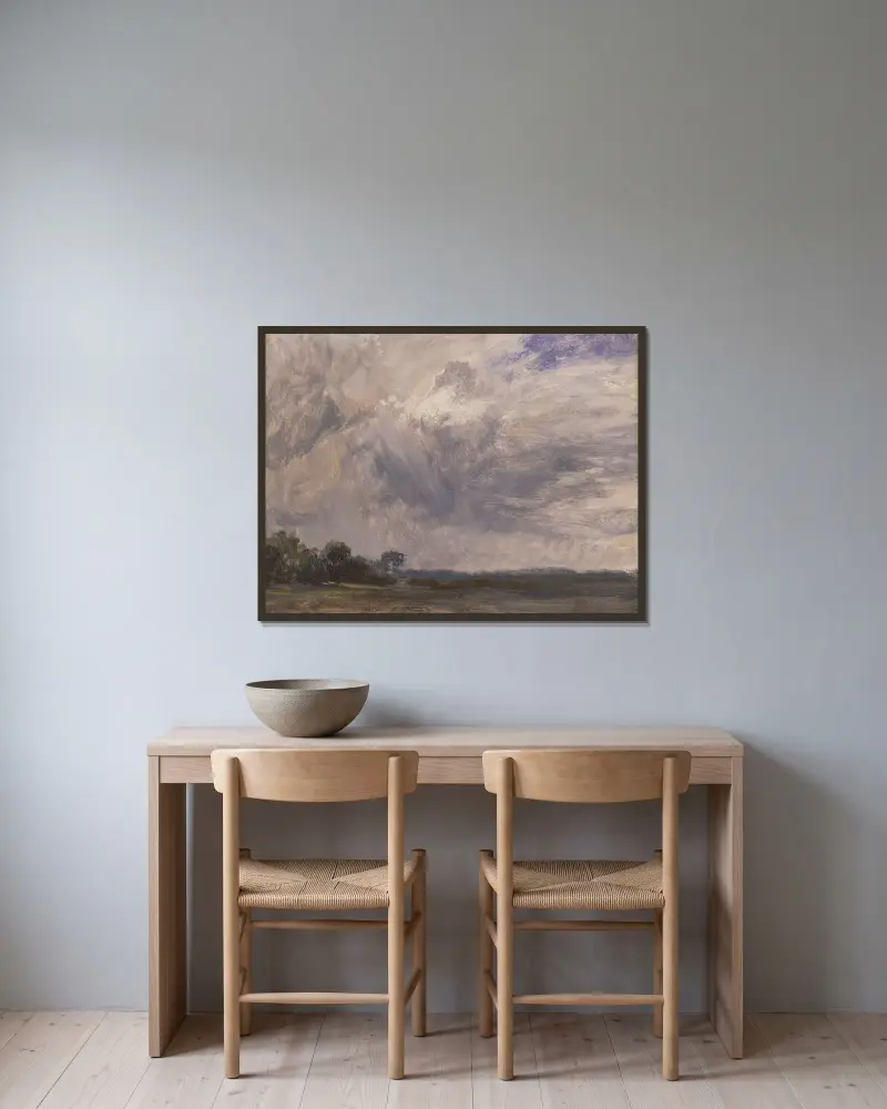 Studie eines bewölkten Himmels von John Constable gerahmt an einer Wand