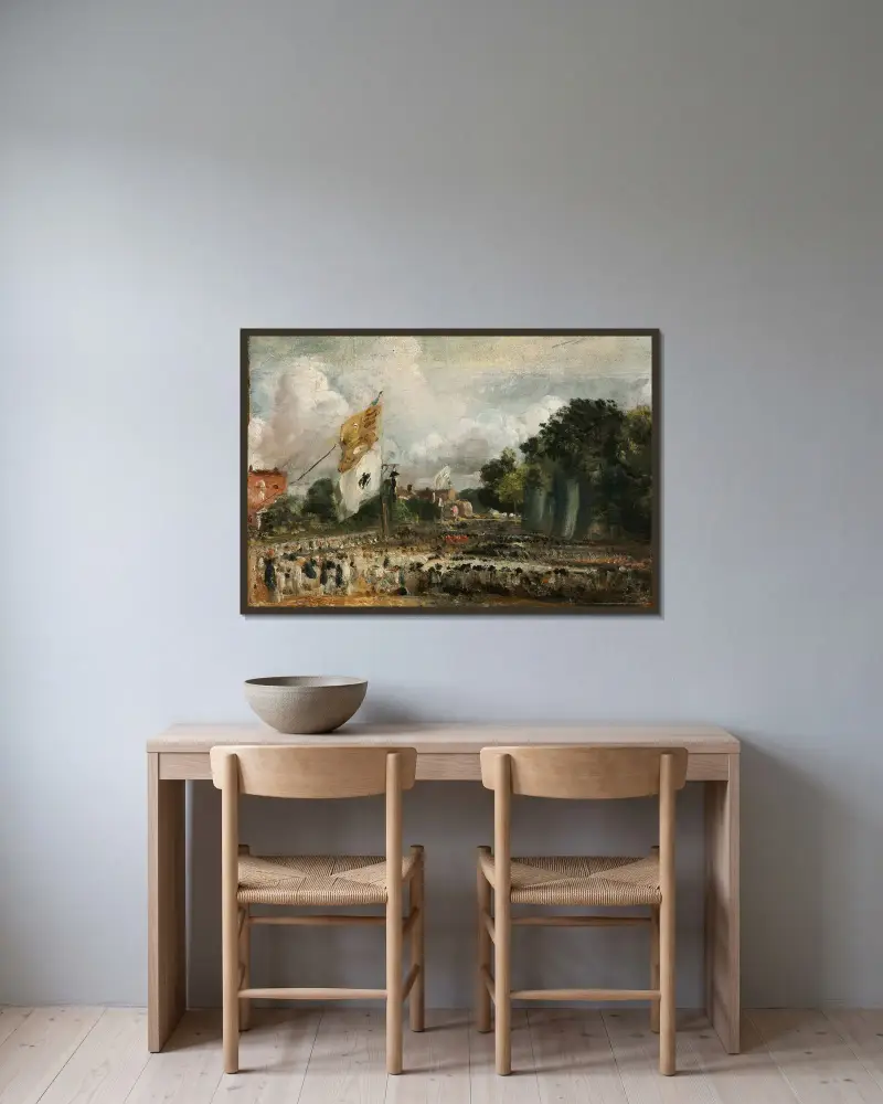 Fredsfirandet i East Bergholt med anledning av freden i Paris 1814 av John Constable inramad på en vägg