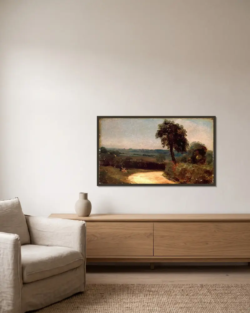 Vägen från East Bergholt till Flatford av John Constable inramad på en vägg