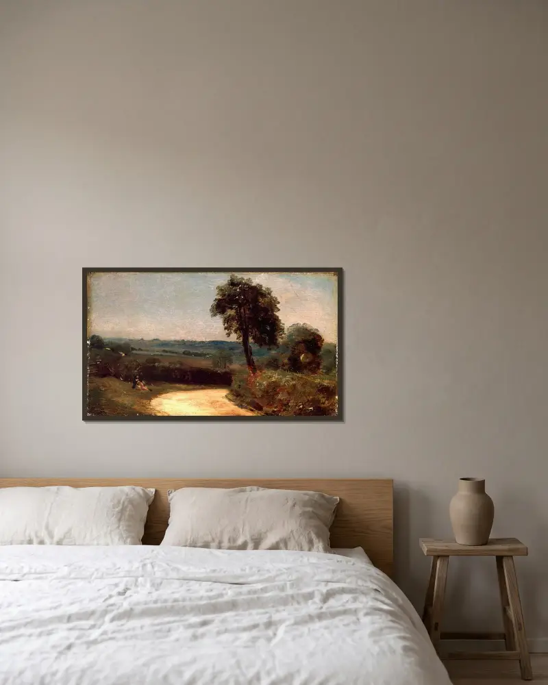 Vägen från East Bergholt till Flatford av John Constable inramad på en vägg
