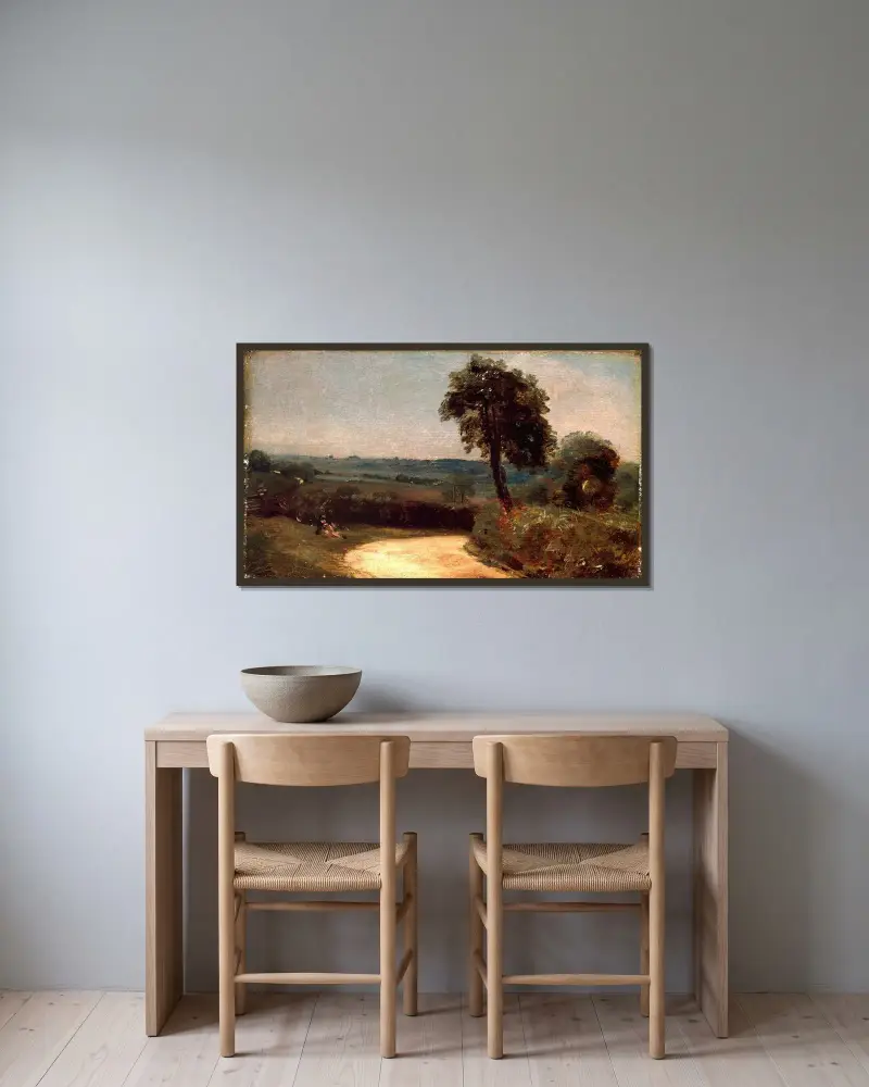 Vägen från East Bergholt till Flatford av John Constable inramad på en vägg