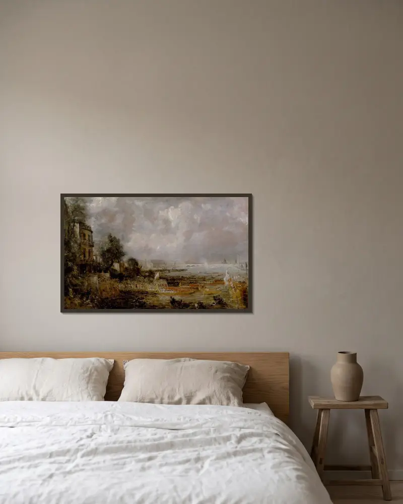 Die Eröffnung der Waterloo-Brücke von John Constable gerahmt an einer Wand