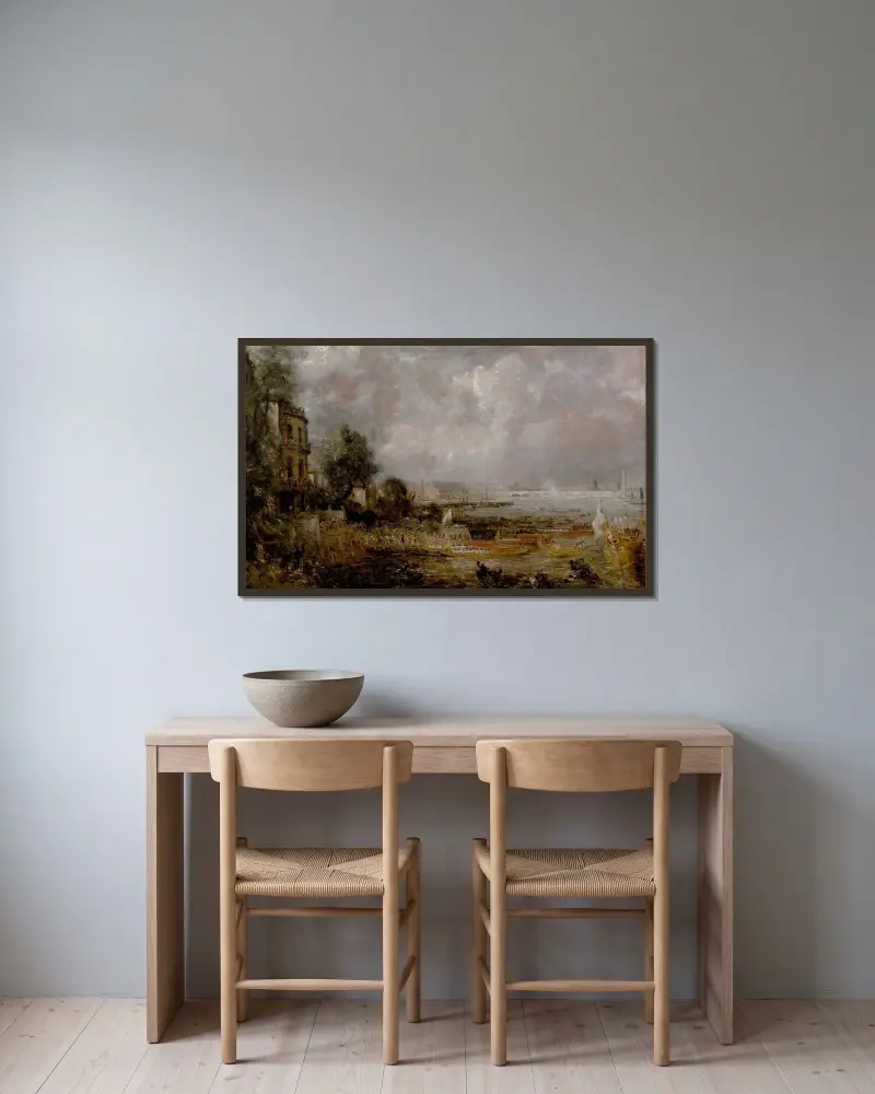 Die Eröffnung der Waterloo-Brücke von John Constable gerahmt an einer Wand