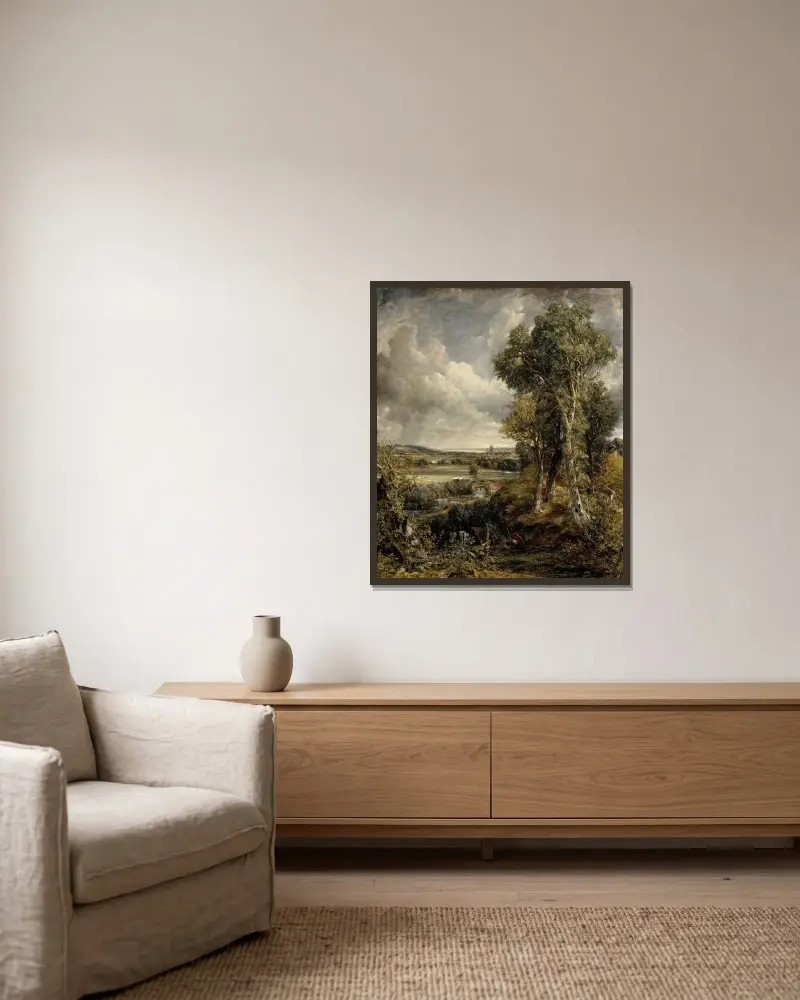 The Vale of Dedham av John Constable inramad på en vägg