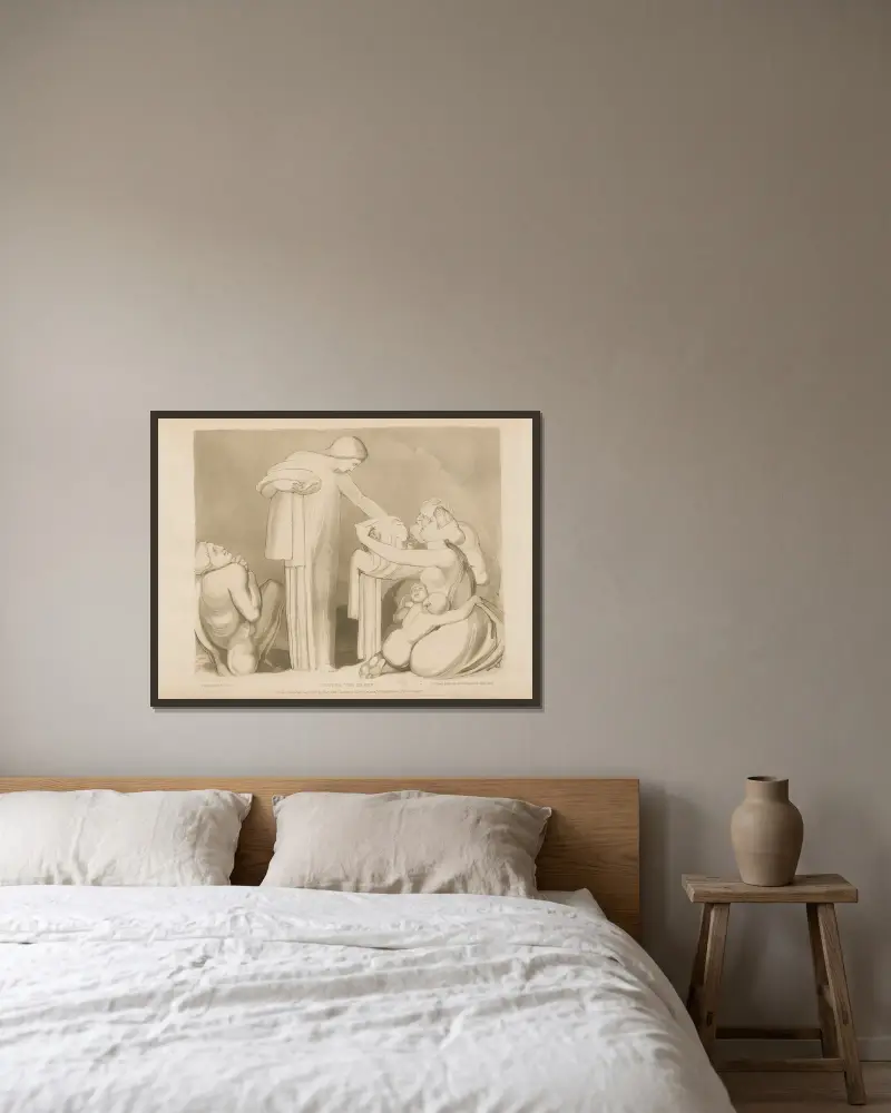 Bekleidet die Nackten von John Flaxman gerahmt an einer Wand