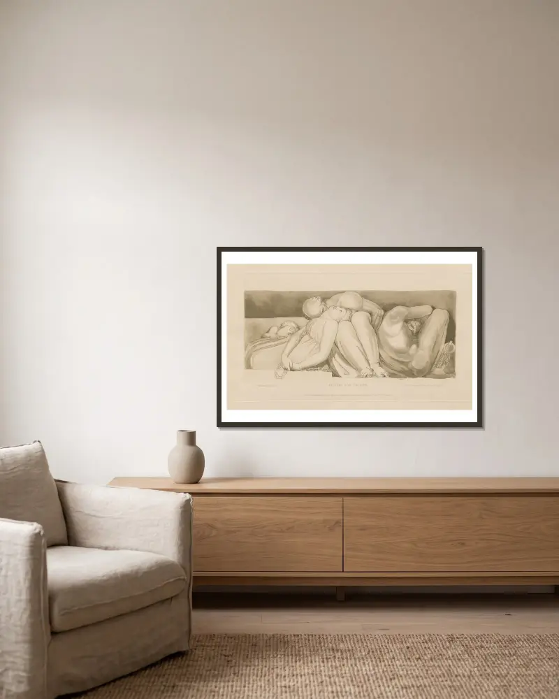 Befreiung des Gefangenen von John Flaxman gerahmt an einer Wand