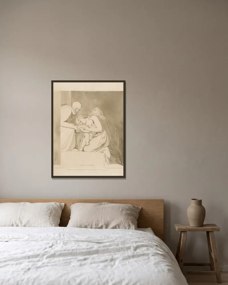 Speist die Hungrigen von John Flaxman gerahmt an einer Wand