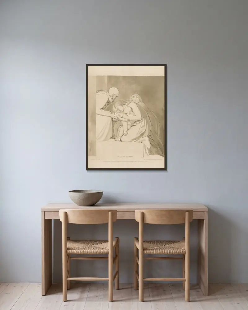 Speist die Hungrigen von John Flaxman gerahmt an einer Wand
