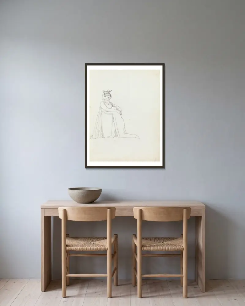 Mrs. Siddons kniend mit Kind von John Flaxman gerahmt an einer Wand