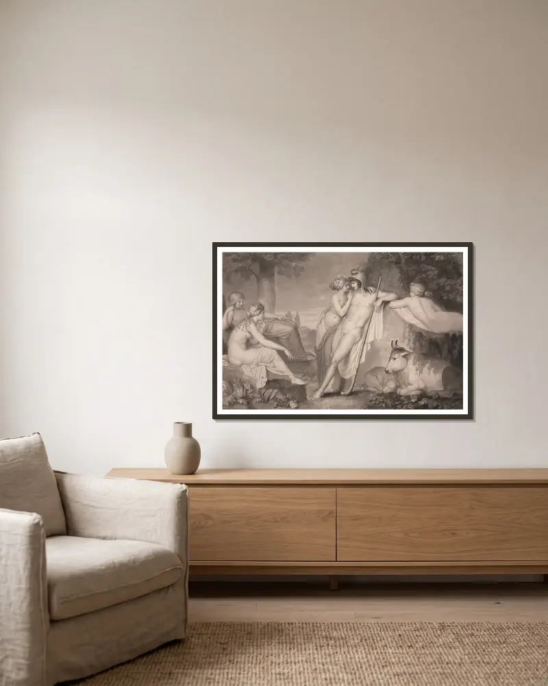 Paris und Oinone von John Flaxman gerahmt an einer Wand