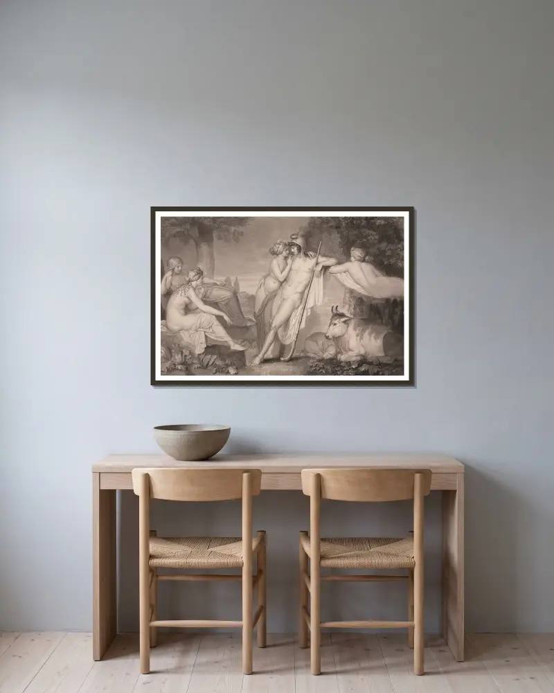 Paris und Oinone von John Flaxman gerahmt an einer Wand