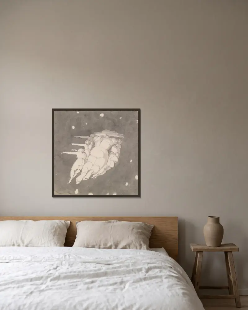 Skapelsen av himlarna av John Flaxman inramad på en vägg