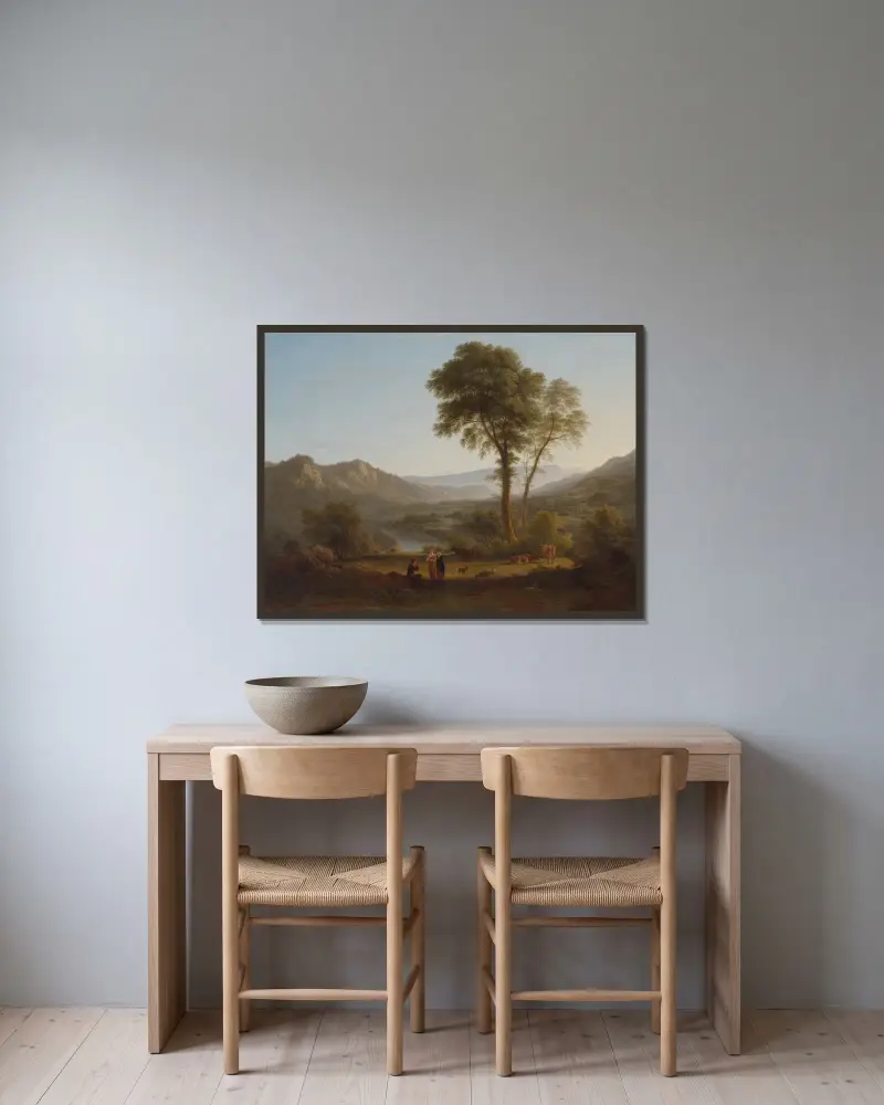 At Matlock, mist rising av John Glover inramad på en vägg