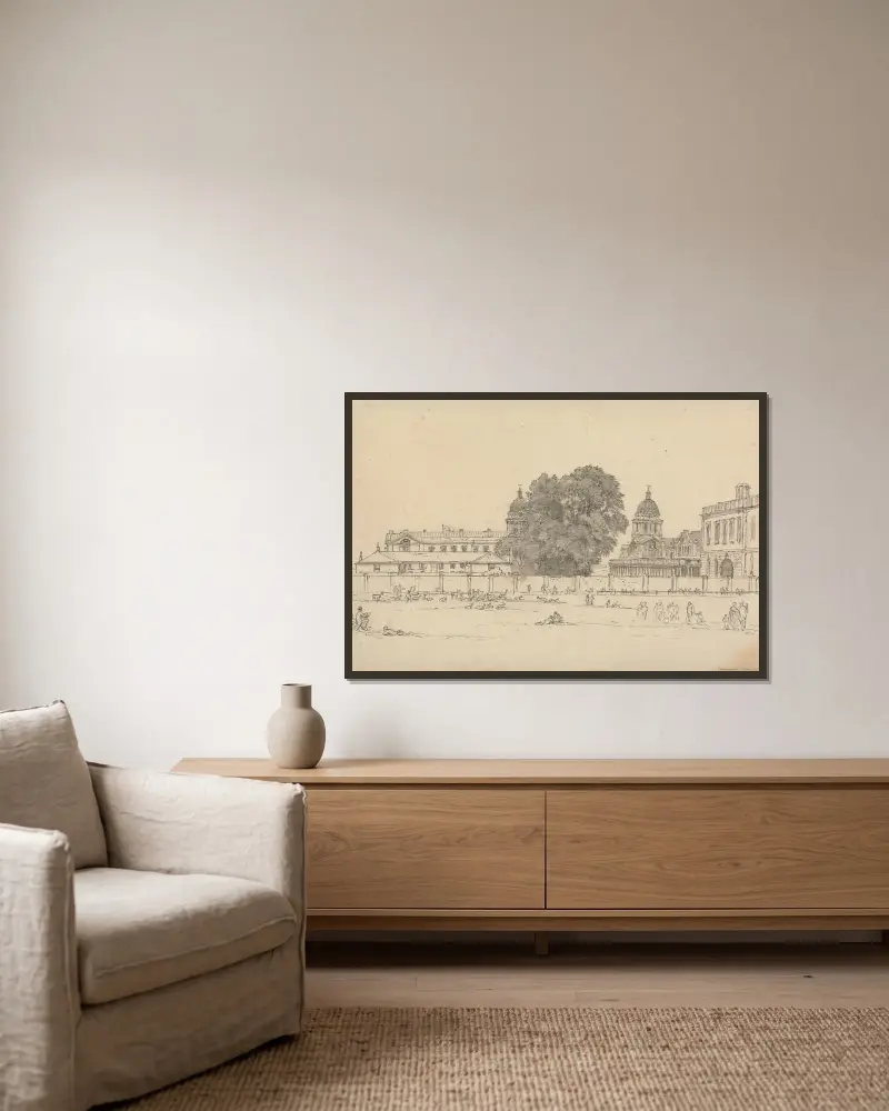 Greenwich Hospital av John Glover inramad på en vägg