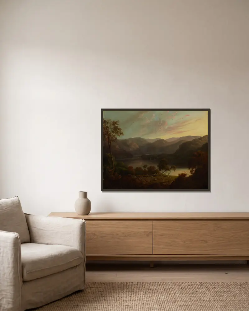 Landscape view in Cumberland av John Glover inramad på en vägg