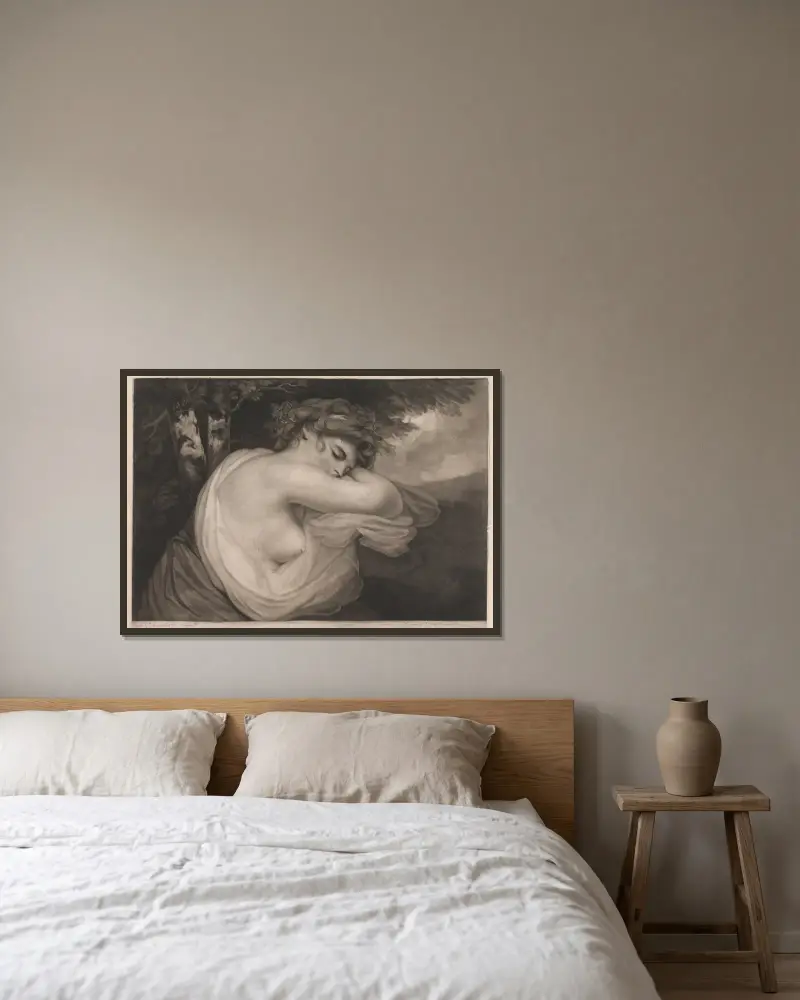 Eine schlafende Bacchantin von John Hoppner gerahmt an einer Wand