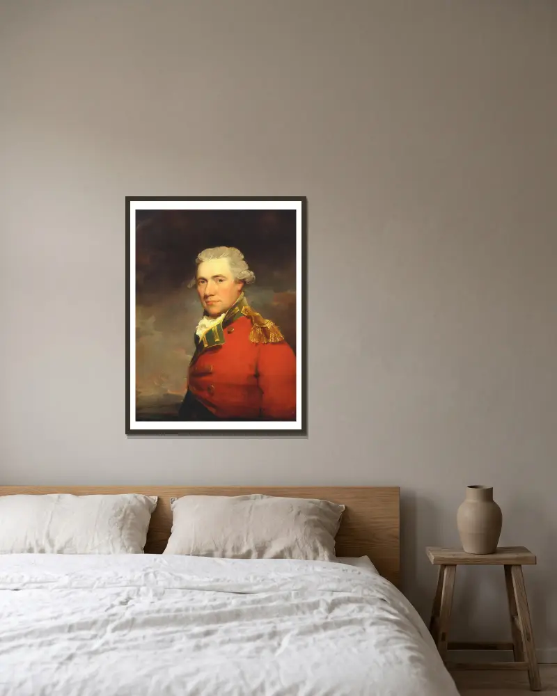 Ein unbekannter britischer Offizier, vermutlich des 11th (North Devonshire) Regiment of Foot, um 1800 von John Hoppner gerahmt an einer Wand
