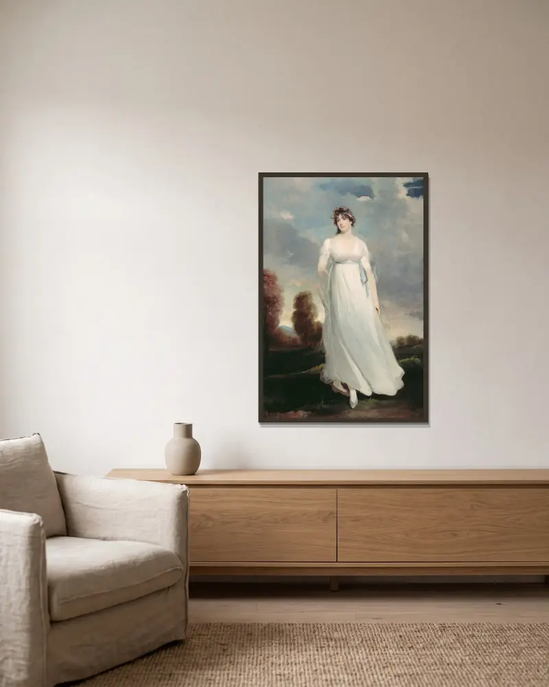 Mrs. Dottin av John Hoppner inramad på en vägg