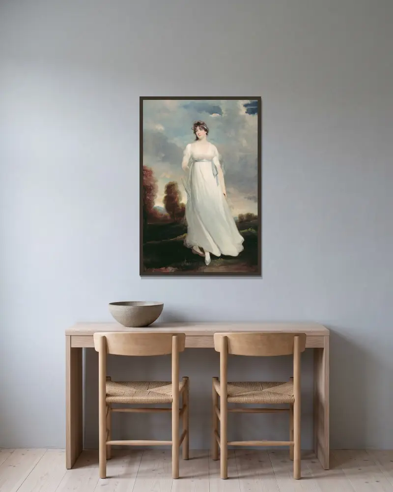 Mrs. Dottin av John Hoppner inramad på en vägg