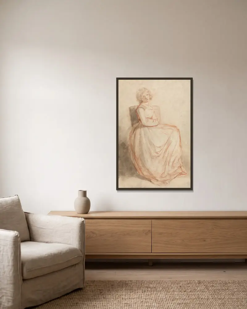 Studie av en sittande kvinna av John Hoppner inramad på en vägg