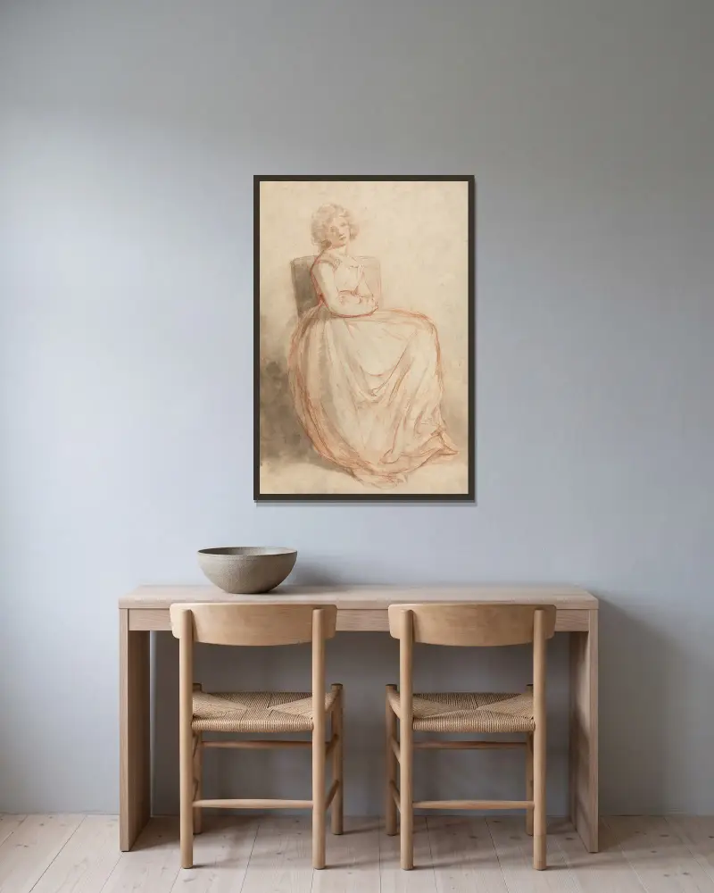 Studie av en sittande kvinna av John Hoppner inramad på en vägg