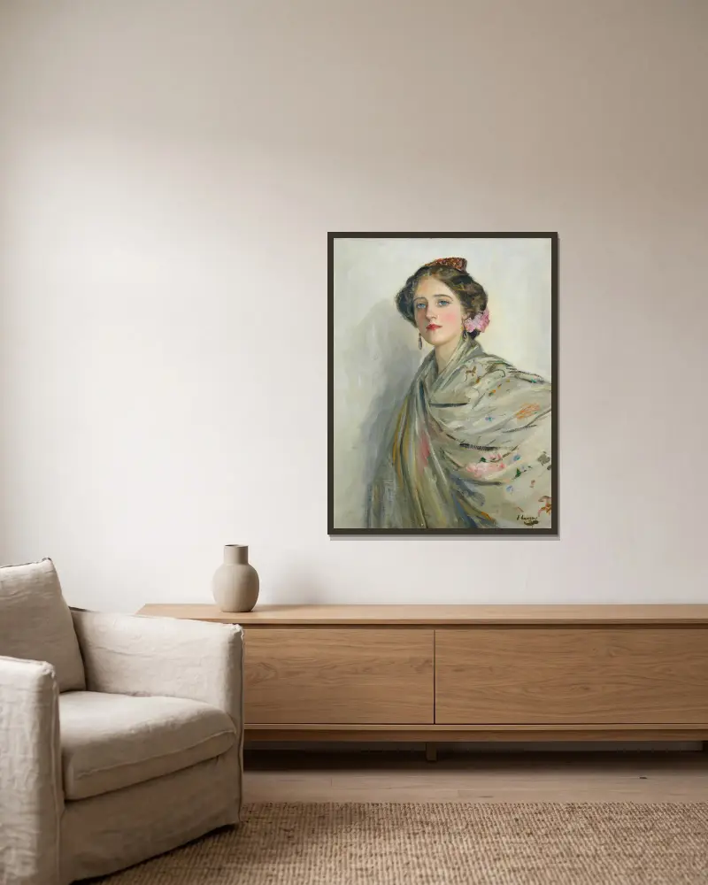Eine schöne Spanierin, Mrs. Chowne von Sir John Lavery gerahmt an einer Wand