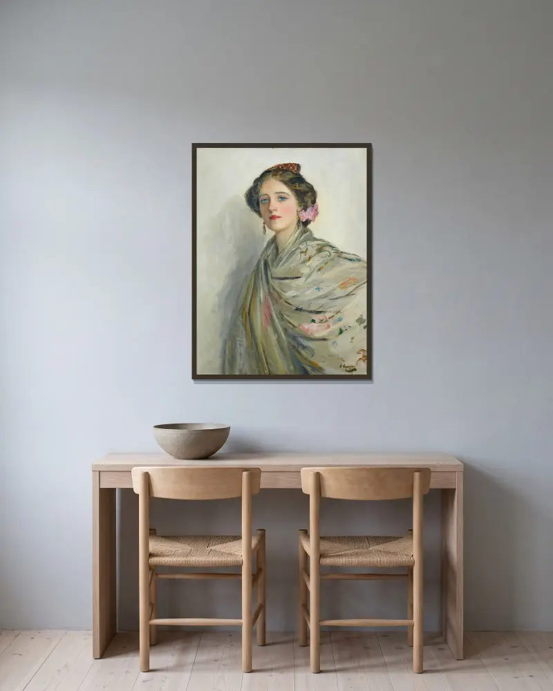 Eine schöne Spanierin, Mrs. Chowne von Sir John Lavery gerahmt an einer Wand