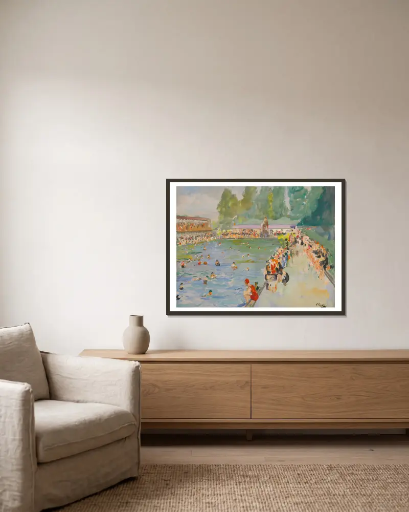 Chiswick Baths von Sir John Lavery gerahmt an einer Wand