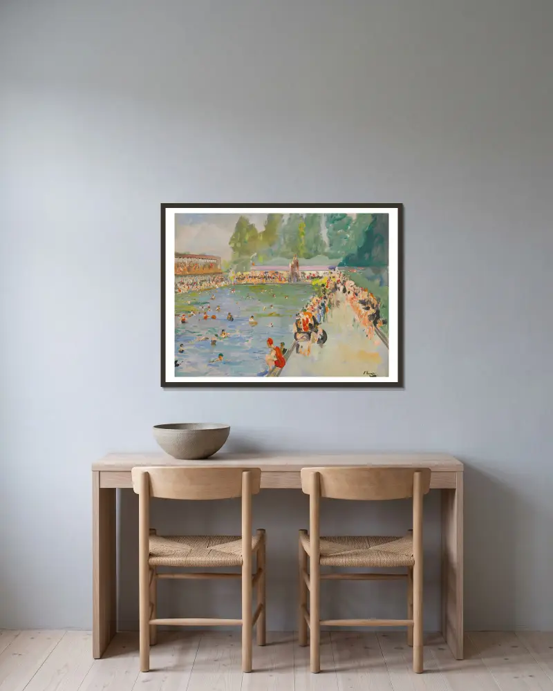 Chiswick Baths von Sir John Lavery gerahmt an einer Wand
