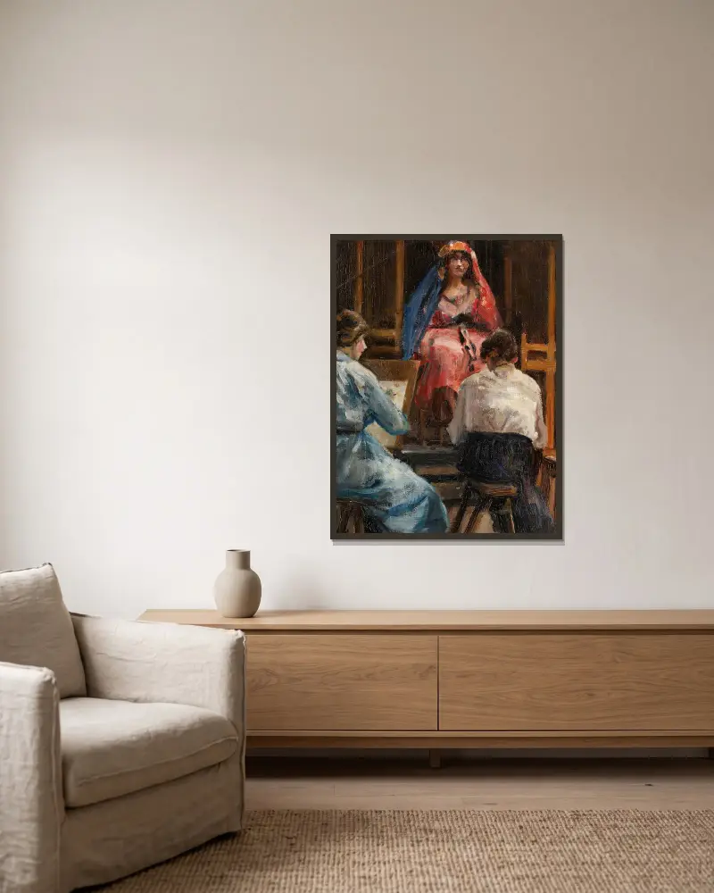 Interiör från konstnärens ateljé – nr 2 av Sir John Lavery inramad på en vägg